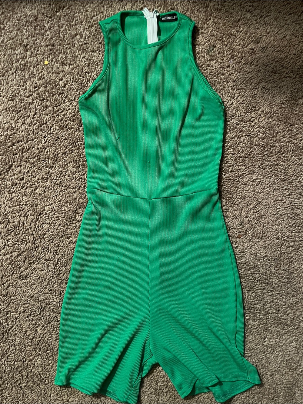 PrettyLittleThing Emerald Green Ribbed Sleeveless Romper